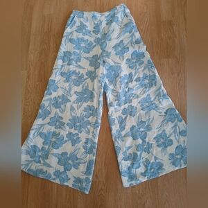 Midnight Sky Coastal Blue Floral Wide-Leg Pants - Coastal Vibes Medium